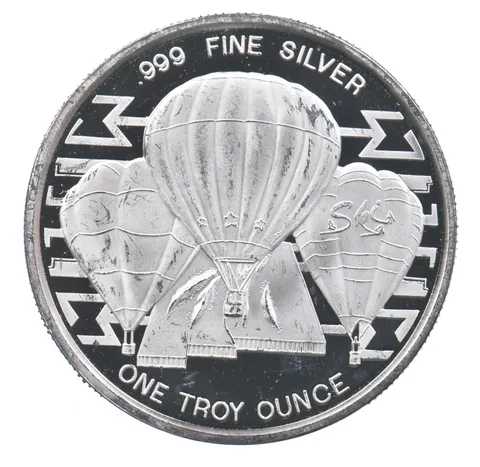 VINTAGE Art Bar/Round 1990 Albuquerque Balloon Fiesta Annual Silver 1 T Oz *234