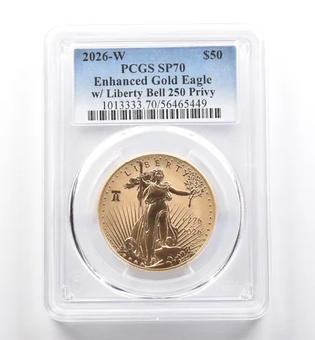 2026-W $50 American Gold Eagle Liberty Bell 250 Privy 1 Oz Gold SP70 PCGS *0329