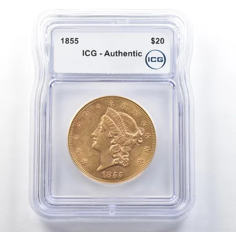 1855 $20 Liberty Head Gold Double Eagle Authentic ICG *3053