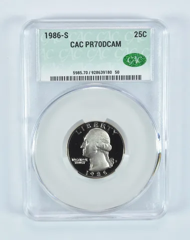 1986-S Washington Quarter PR70 DCAM CAC CACg