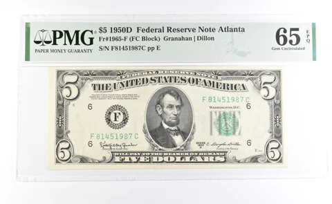 PMG 65 Gem Unc EPQ 1950 D $5 Atlanta, GA US FRN Green Seal Fr#1965-F *1034