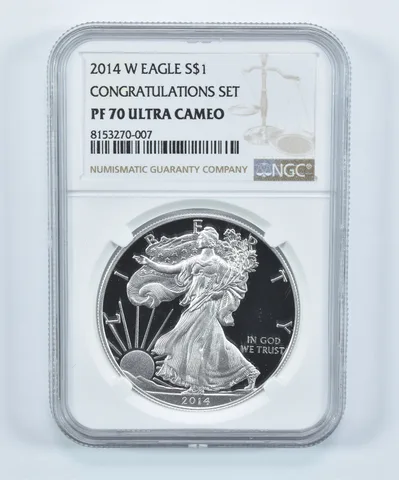 2014-W American Silver Eagle Congratulations Set PF70 UCAM NGC Brown Label