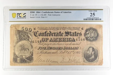 1864 $500 Confederate States America T-64 PF-2 CR-489 Very Fine 25 PCGS *4439