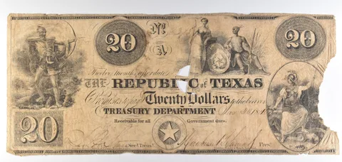 1846 $20 Republic Of Texas Treasury Department Obsolete Note *8683