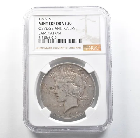 1923 Peace Silver Dollar Mint Error Obverse & Reverse Lamination VF30 NGC *3168