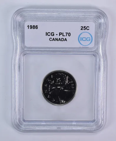 1986 Canada 25 Cents Caribou PL70 ICG