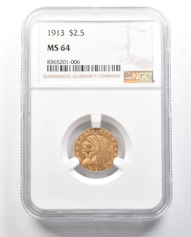 1913 $2.50 Indian Head Gold Quarter Eagle MS64 NGC a4381
