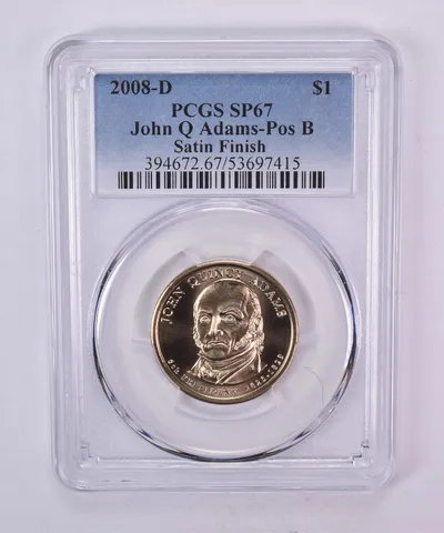 2008-D Presidential $1 John Q Adams Satin Finish SP67 PCGS Blue Label