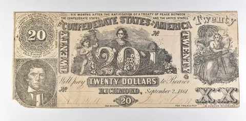 1861 $20 Confederate States Of America T-20 Large Note *8466