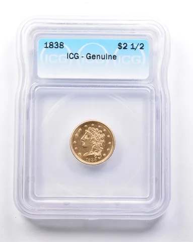 Genuine 1838 $2.50 Classic Head Gold Quarter Eagle ICG a6229