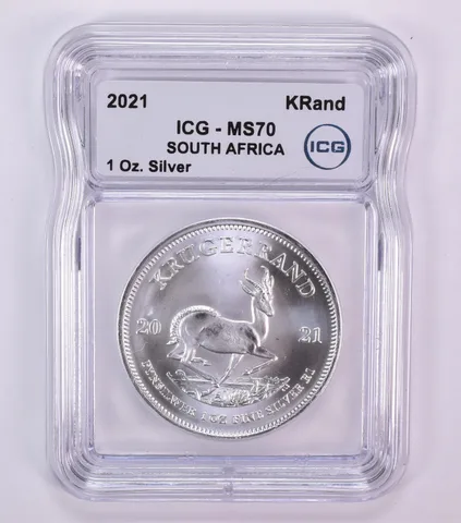 2021 South Africa Silver Krugerrand 1 Oz MS70 ICG
