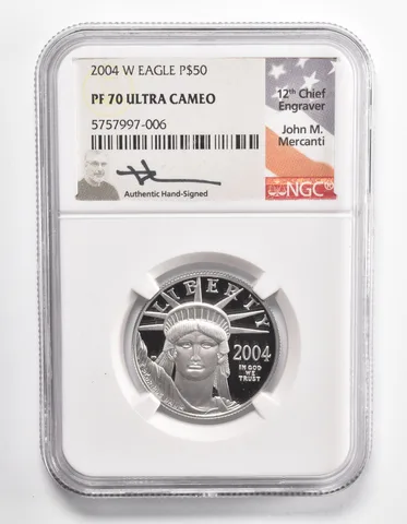 PF70 UCAM 2004-W $50 American Platinum Eagle -Signed - Mercanti NGC a1027