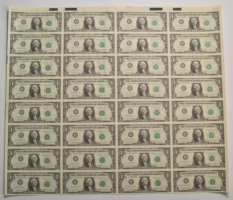 Lot (32) 1981 $1 Boston MA FRN Green Seal Uncut Sheet a5923