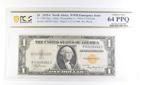 1935 A $1 N. Africa Silver Certificate WWII Fr#2306 Choice Unc 64 PPQ PCGS a2457