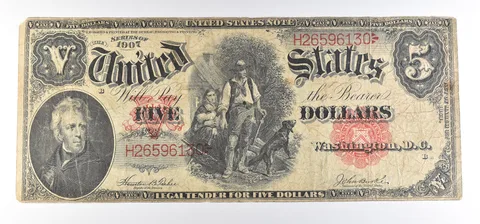 1907 $5 Woodchopper Legal Tender Large Note Red Seal Mule FR#88 *0776