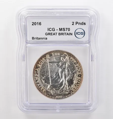 2016 Great Britain 2 Pounds Silver Britannia MS70 ICG Peripheral Tone *6198