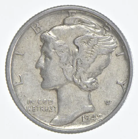 1942 (P) Mercury Dime 90% Silver AU Almost Unc