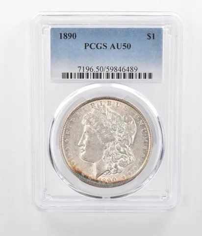 1890 Morgan Silver Dollar AU50 PCGS Beautiful Tone Reverse a1187