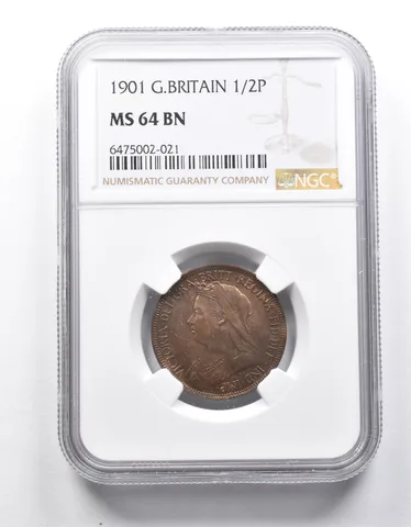 MS64 BN 1901 Great Britain 1/2 Penny NGC a9884