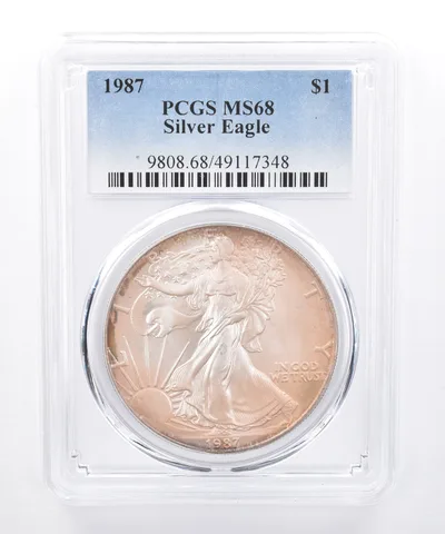 1987 American Silver Eagle MS68 PCGS Iridescent Tone *8463
