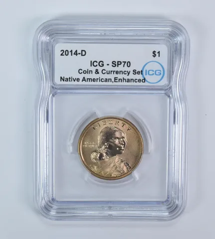 2014-D Sacagawea $1 Coin & Currency Set Enhanced Finish SP70 ICG