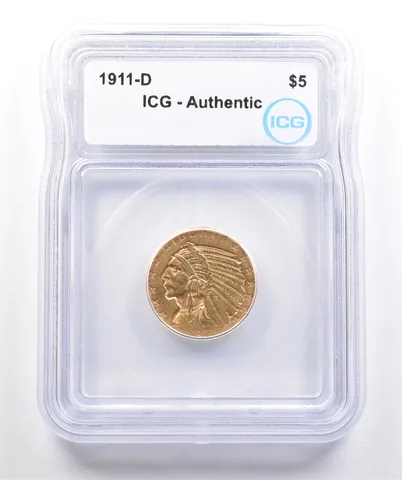 1911-D $5 Indian Head Gold Half Eagle Authentic ICG *7396