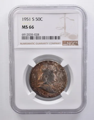 1951-S Franklin Half Dollar MS66 NGC Beautiful Tone *7186