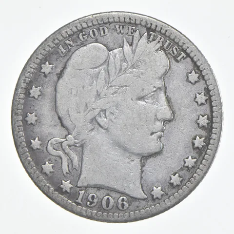 1906-D Barber Quarter 90% Silver VG Condition