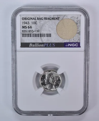 1943 Mercury Dime Original Bag Fragment MS64 NGC