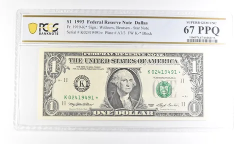1993 $1 Dallas TX FRN Star Note Fr#1919-K* Superb Gem Unc 67 PPQ PCGS a2897