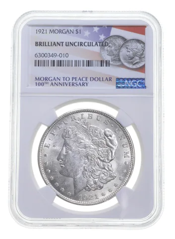 1921 Morgan Silver Dollar BU Uncirculated NGC 2021 100th Anniversary Lbl