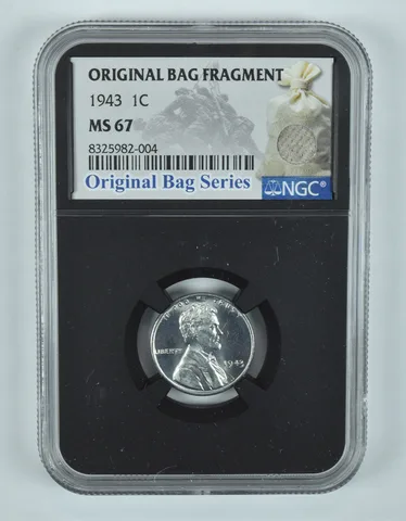1943 Lincoln Wheat Cent Original Bag Fragment MS67 NGC