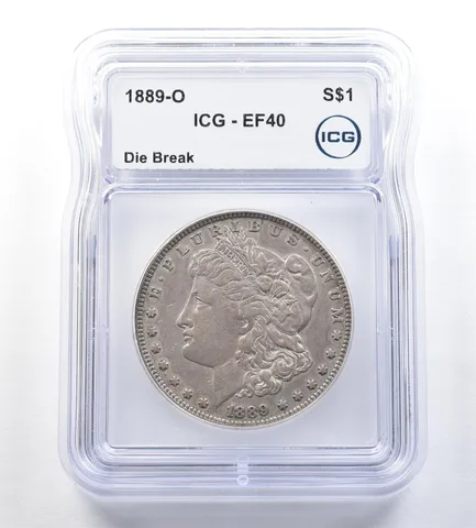 1889-O Morgan Silver Dollar Die Break EF40 ICG *0539
