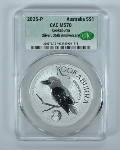 2025 P Australia 1 Dollar Silver Kookaburra 35th Anniversary MS70 CAC CACg
