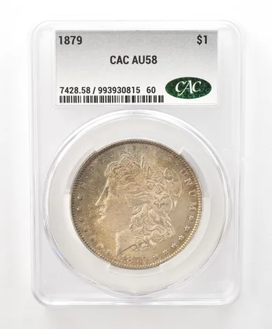 1879 Morgan Silver Dollar AU58 CAC CACg Beautiful Tone *6592