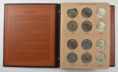 1971-1978 Eisenhower Dollars, Silver, 21 BU Coins Dansco Album PDS Set