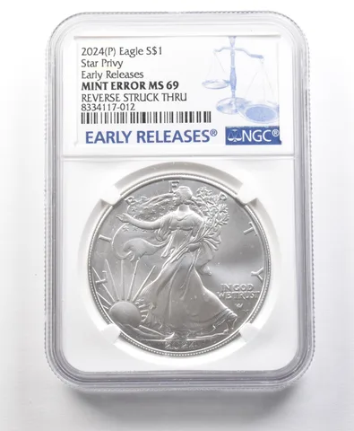 2024 (P) Silver Eagle Star Privy ER Mint Error REV Struck Thru MS *5660