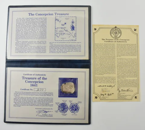1641 Spain 8 Reales Silver Cob Concepcion Shipwreck W/ CoA *9131