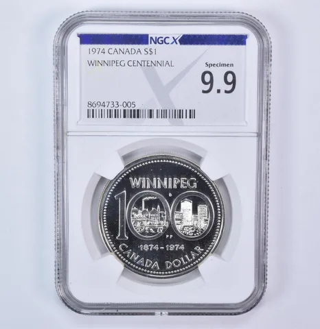 1974 Canada 1 Dollar Silver Winnipeg Centennial Specimen 9.9 NGC X NGCX