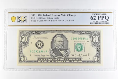1988 $50 Chicago IL FRN Fr#2123-G Uncirculated 62 PPQ PCGS *6902