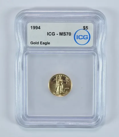 1994 $5 American Gold Eagle 1/10 Oz Gold MS70 ICG