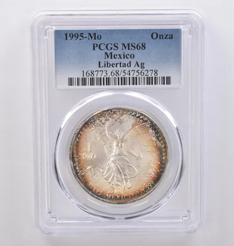 1995 Mo Mexico 1 Onza Silver Libertad MS68 PCGS Beautiful Tone *8937