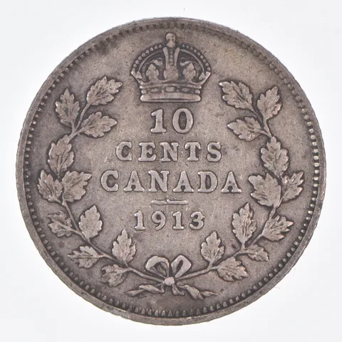 Better Date - 1913 Canada 10 Cents World Coin- Silver *084