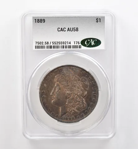 1889 Morgan Silver Dollar AU58 CAC CACg Beautiful Tone *9136