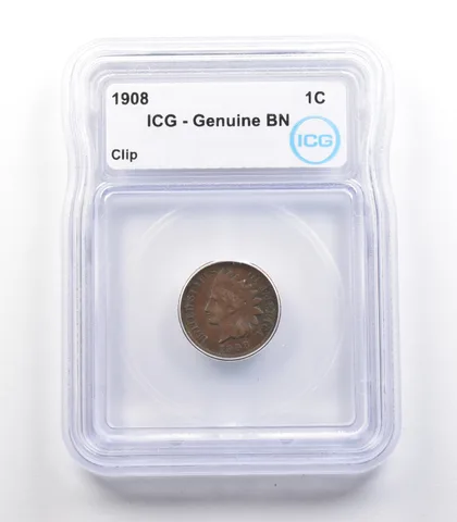 1908 Indian Head Cent Mint Error Genuine BN ICG *2330