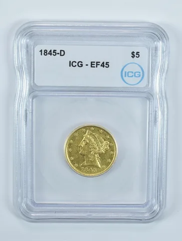 1845-D $5 Liberty Head Gold Half Eagle EF45 ICG *5782