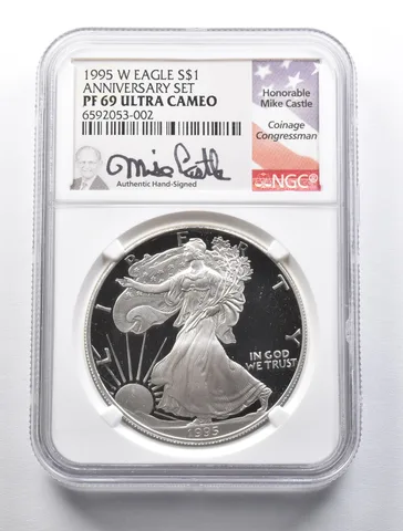 PF69 UCAM 1995-W American Silver Eagle Anniversary Set Signed Castle NGC *2193
