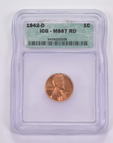 MS67RD 1942-D Lincoln Wheat Cent ICG a8597