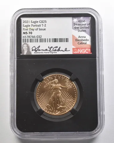 2021 $25 American Gold Eagle Type 2 FDOI Anna Cabral 1/2 Oz MS70 NGC *4354