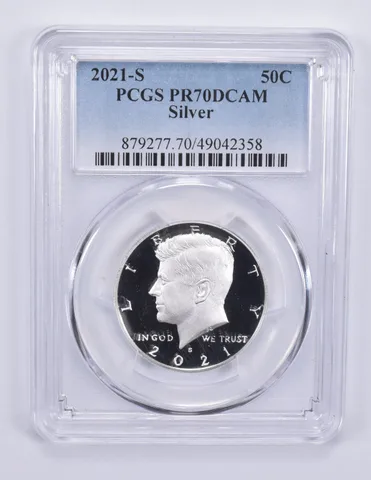 2021-S Kennedy Half Dollar Silver PR70 DCAM PCGS Blue Label